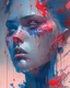 Placeholder: concept art, digital painting, hyper detailed, kilian eng, airbrush, isometric 3d, beautiful watercolor painting, Singer Danish MØ face, wildflower, darkblue tones, background liquid, blood, guts, soft smooth lighting, intricate, watercolor soft pastel colors, pastel colors, Abstract Yoji Shinkawa, red tones, nice cyberpunk, dark tones, beautiful cyberpunk, huge girl, high lighting, realistic, detailed, fine art, soft watercolor, beautiful, colorful, cosmic, futuristic, detailed, iridescent,