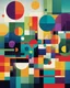 Placeholder: Colorful abstract composition featuring various geometric shapes like squares and circles in a dynamic, visually engaging arrangement.