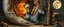 Placeholder: master oil painting by Rembrandt, clay moon chill hyper bigger than life close up on a zebra dream trickster golem peeking out of a sand twister whirlwind cocoon, all inside a bottle, and a big indian with mohawk and a totem