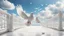 Placeholder: Hyper Realistic white pigeons flying on white marble floor & white-marble-fence with beautiful day time blue-sky & some-clouds with dramatic & cinematic ambiance.