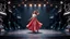 Placeholder: a 3d fractal stage structre made of metallic dark color 3d structures, pertty artistc background,dynamic lights,a beautiful lady in pretty maxi skirt and blouse dancing on stage