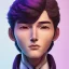 Placeholder: man, cute face, white highlight hair, brown eye, white, skin, purple suits, futuristic, science, purple, blue, dark pink background lighting, technology, profile, asian boy, square face, orange backlight, pug