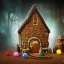 Placeholder: an intricate hobbit-style gingerbread house with rainbow sprinkles, frosting, candy, 8k resolution, centered, high-quality, ultrafine-detail, digital art, flickering light, detailed matte, volumetric lighting, illustration, 3D octane render, brian froud, howard lyon, ben goossens, George Grie, greg rutowski, alphonse mucha