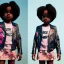 Placeholder: Zaire beetz toddler, full body, leather jacket, floral shirt, floral skirt, Nike sneaker, soft skin, city background, dramatic lighting, hyper realistic