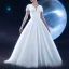 Placeholder: model shoot style, digital art zoomed out portrait of (Princess Leia) ((dressed in white and off white gown)), surrounded by 100 planets, ultra-detailed, ultra quality, illustration, eerie atmosphere, 8k, cinematic lighting