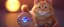 Placeholder: A cute adorable baby ginger cat made of crystal ball with low poly eye's surrounded by glowing aura, flamming sparkles highly detailed intricated concept art trending artstation 8k