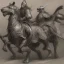 Placeholder: Nomad cavalry. Warriors. Damascus steel. Black. Sharp details. Roar. Fast galloping.