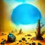 Placeholder: A striking quality Kodak photograph captures a wasteland with monsters and group of plants, creepy, details of the dust very accentuated, glossy organic mass, adorned with minerals and rocks. Bathed in intense light, eerie, Max Ernst style, blue sun, fog