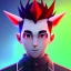 Placeholder: anime discord profile picture of man with short black hair with red streaks, with purple dragon horns on top of his head, looking mischievous