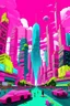 Placeholder: Compose an AI art prompt that captures the spectacular arrival of JiaFei and the Floptropican delegation in the heart of Nicki Minaj's Gag City. Illustrate the vibrant scene with the city's massive pink skyscrapers towering over, their surfaces adorned with high-tech displays, creating a futuristic ambiance inspired by the dazzling allure of New York. Showcase the delegation stepping onto the bustling streets, infusing the city with their unique flair against the backdrop of this dynamic, tech-i