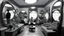 Placeholder: A living room with multiple mirrors on the walls, but each mirror reflects a different and distorted version of the room: one with the ceiling below, another with gigantic furniture, and another entirely monochromatic. A solitary figure sits in the center, oblivious to the distortions.