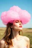 Placeholder: A pink plastic cloud floating in a woman's head sunny