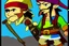 Placeholder: Cartoony and muscular Captain Jack Sparrow, Legend Of Zelda: Wind Waker style, stylized, colorful, adventurous.