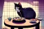 Placeholder: A cat is sitting on a table eating sushi. Manga style. Perfect iris. Paws