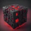 Placeholder: a cube of hell, high quality, retro pixel art, shades of blood red and blackish grey, octane render, sci fi - medieval, hellish, anti-aliasing, 4k render, top side angle