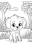 Placeholder: cute coloring page, sketch style, cute baby dog in the park, cartoon, white and black, withe background, no shadows, outline.