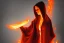 Placeholder: Cloaked woman holding fire, Dark moody night atmosphere, 8K, high body details, anatomically perfect bod, painted