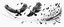 Placeholder: 2 birds being chased through the air by an eagle, they each trail a graphic line behind them, and lost feathers, black on white vector