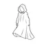 Placeholder: Make black and white cute drawing of a Invisibility Cloak with black bold lines. Only outline, no grayscale. A flowing cloak draped on an invisible figure, surrounded by sparkling light. Make parts of the cloak semi-transparent, blending into the background like it's vanishing.