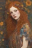 Placeholder: hippie girl Ginger hair Alexandra "Sasha" render eye candy oil paiting In depth psychology display Gustav Klimt style New York City detailed render eye candy breathtaking