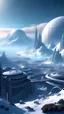 Placeholder: sci fi planet, busy city, futuristic mountains, snow caps