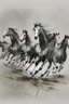 Placeholder: 8 horses running on meadow as black ink watercolor chinesse paintin art