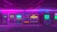 Placeholder: A dark photo of the corners of an 80's aesthetics arcade at night, with a lot of functioning arcade machines, a vaporwave floor and some colorful tiles in between the floor. Purple aesthetics.