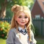 Placeholder: a pretty girl, age 8, blonde hair in bunches, playing outside, school jumper, digital painting, stylised
