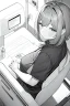 Placeholder: girl in bed, hospital patient room, greyscale