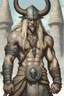 Placeholder: Snot Bubbles, an extremely muscular 18-year-old Cotar the barbarian with tattoos, battle-scarred face, and long, shoulder-length bleach-blonde hair wearing leather shoulder and chest harness and armor, loincloth and a steel war helmet with horns and a buffalo hide brim, standing in front of a giant, skull-shaped castle raising the sword in his hand to the sky, 1200ppi, 2000dpi, Ultra-HD, hyper realistic, photorealistic, lifelike, professional grade photography, digital art