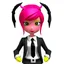 Placeholder: ROBLOX woman character pink hair with horns with white t-shirt and black tie