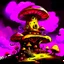 Placeholder: A fantabulous black, magenta and yellow (((mushroom tower house))) erected atop a (geologic pillar), surrounded by the uncanny imaginative ((( swirling skies))), offset by the stark hues of a (neon-tinged nebulous space scape), within. captured by the hand a skilled master painter with a focus on (softly blurred compositions and voluminous lighting).