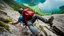 Placeholder: photo from a man falls down frokm a mountain with a backpack, he falls from a high cliff into the abyss, detalied, Professional photography, natural lighting, canon lens, shot on dslr 64 megapixels ,sharp focus