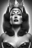 Placeholder: Joan Crawford as evil queen in black leather, busty, cleavage, dominatrix, curvy, angry, stern look. unreal 5, octane render, cinema4d, dynamic lighting, dramatic lighting, 4k, redshift render, highly detailed, hyper realistic,anthropomorphic black wolf long