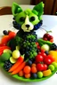 Placeholder: un chat fabriqué uniquement avec des morceaux de légumes et de fruits.