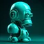 Placeholder: an old robot, turquoise, breathing