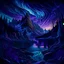 Placeholder: landscape, epic, intricate details, high detail, northern Lights , deep blue and purple