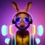 Placeholder: pixar style anamorphic Rabbit baby, smiling, cyberpunk headphone, sunglass, gangsta gold neckless, full body, magenta puffer jacket, manila city backdrop, dramatic lighting, hyper realistic, unreal engine 5, 16k