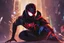 Placeholder: Miles morales in 8k nier automata drawing style, spider man them, cinematic mood, neon effect, close picture, bones, highly detailed, high details, detailed portrait, masterpiece,ultra detailed, ultra quality
