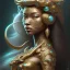 Placeholder: Sango fantasy, fantasy magic, intricate, sharp focus, illustration, highly detailed, digital painting, concept art, matte, art germ and Paul Lewin and Kehinde Wiley, masterpiece Indonesian lady head bronze tiger Asian African girl nice breast Hawaiian hair turquoise silver waves