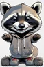 Placeholder: A cheeky raccoon, streetwear, hoody, sneakers,attitude,white background, 2d animation Drawing, wide view from below