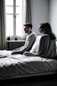 Placeholder: sitting on a bed with someone sleeping