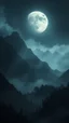 Placeholder: A high mountains, A mystical scene with ethereal light illuminating a dark landscape filled with shadows and whispers.a big full moon