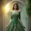 Placeholder: beautiful witch wirh emerald floral and botanical dress details, Glass, caustics, magic, intricate, high details