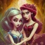 Placeholder: extrem tim burton style and disney style of the evil stepsisters, sharp focus, beautiful eyes