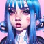 Placeholder: A beautiful portrait painting of a Singer Melanie Martinez face by Katsushika Hokusai, beautiful cyberpunk huge girl, symmetry, hyperdetailed, illustration darkblue tones,