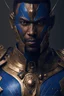 Placeholder: light brown skin, long straight black hair gathered in a high ponytail, man with a little smile and whole face, blu eyes and no mask