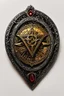 Placeholder: arcane symbol of an ancient Catalan vampire coven , in the form of highly detailed, ornate lapel pin, in the graphic novel style of Bill Sienkiewicz