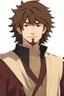 Placeholder: human male commoner fantasy clothes with brown shoulder length hair. He has some facial scruff. twenty to thirty years old