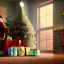 Placeholder: pixar style rendering, volumetric interior of old home with xmas tree is the background,peter billingsley is a chubby kid with glasses, gripping a single Dark red soap bar, ((brown))argyle sweater,